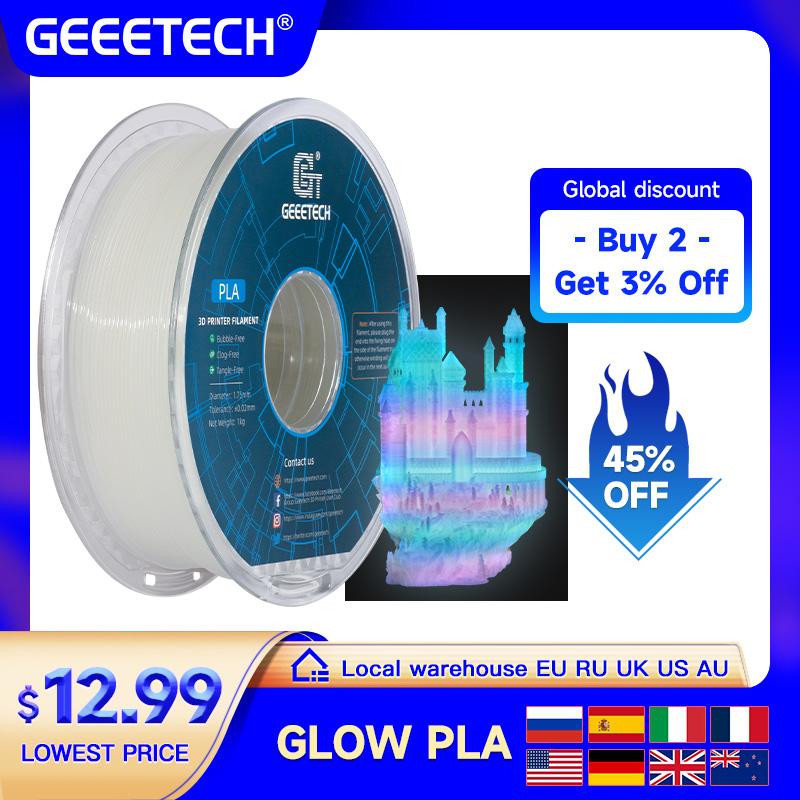 3D Printing Nylon - GEEETECH Filamento PLA Luminoso de 1.75mm