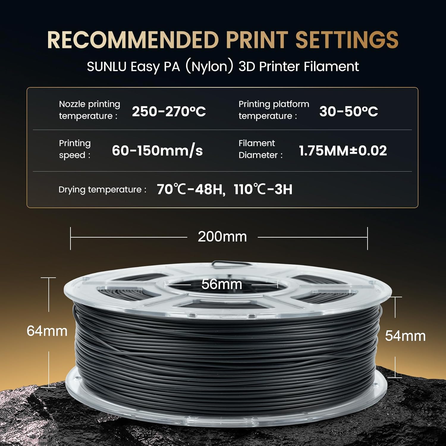 Filamento SUNLU de nailon/PA6- - 3D Printing Nylon reseña y precio